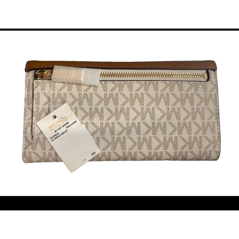 Michael Kors Jet Set Charm Vanilla/Acorn Large Trifold Wallet NWT 32F1GT9E3B - Picture 5 of 9